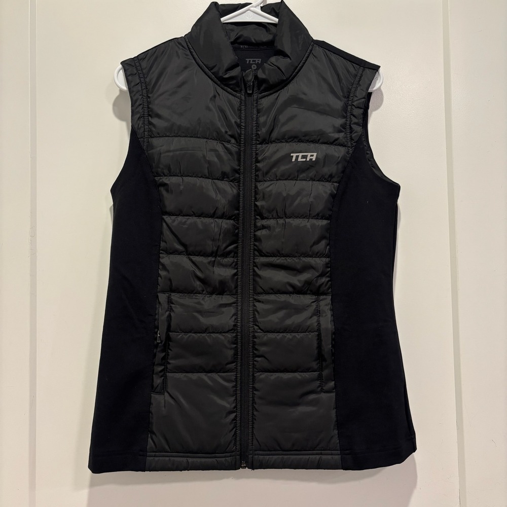 TCA Womens Black Hybrid Quilted Running‎ Vest Full Zip Puffer Gilet Size Medium